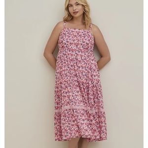 COPY - TIERED TEA LENGTH DRESS - CHIFFON & LUREX FLORAL PINK